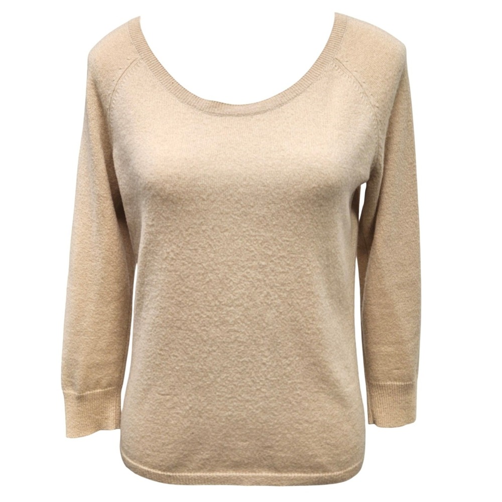Ann Taylor Women's S Beige Cashmere Blend Scoop Neck Sweater - READ: Small Hole